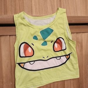 Pokemon Bulbasaur Face Smile Crop Tank Top Lime Green